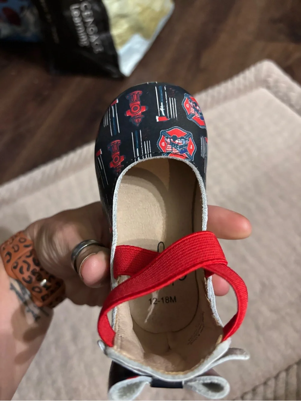 Monkey Feet Navy Red Firefighter Slip-On Shoes with Red Elastic Strap
